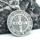 Saint St Benedict Medal Pendant Necklace 24  Box Chain Silver Zinc Alloy
