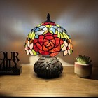 Tiffany Style Mini Table Lamp Stained Glass Rose Flowers Led Bulb 12   h 8   w 8   d
