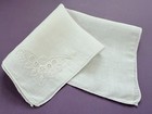 Vintage Hanky Classic 1940s White Linen Embroidery   Cutwork Hemstitched Edge