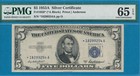  5 00 1953-a Star  Blue Seal Silver Certificate Pmg Gem New 65epq