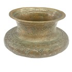 Antique Islamic Tinned Copper Bowl Pot With Persian Engraving 3 25  X 5 