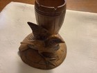 Antique Black Forest Wood Carved Bird Barrel Match Holder Toothpick Holder Nice