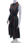 J Crew Womens Plaid Button Down Belted Sun Dress Green Red Cotton Size 2