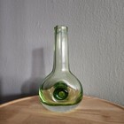 Vintage Krosno Poland Art Glass Green Indented Mini Vase 6  Tall Modernist Decor