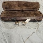 Antique Pince Nez Eyeglasses With Security Chain Ear Wire Gold Filled Hard Case
