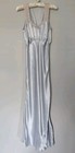 Antique 30 s Periwinkle Satin Bias Cut Slip Beige Lace Trim Dress Nightgown  S