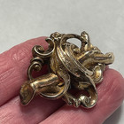 Antique  Brooch   Clip Victorian Art Nouveau Gold Plated Chased Etched Hollow