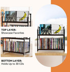 Cd Storage Rack  2 Tier Cd Holder With Display Shelf  Holds 60 Cases-brown