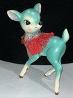 Turquoise Teal Christmas Deer Figurine Vintage Inspired Retro Kitschy