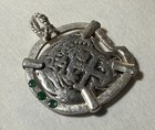 Authentic Spanish-colonial 2-reales Silver Shipwreck Cob Coin In Emerald Bezel
