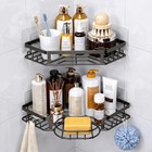 Black Corner Shower Caddy  Rustproof Organizer With Soap Holder   8 Hooks