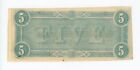 1864 T-69  5 The Confederate States Of America Note - Civil War Era Au unc