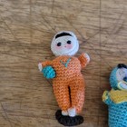 7 Vintage Japanese Amigurumi Hand Crocheted Mini Dolls Painted Silk Faces 2 