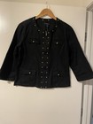 Women s Navy black Gold Button Military Style Full Zip Fitted Jacket Sz L Nwt