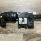 Black Leather Weave Button Snap Police Security Tactical Belt W  Attachments