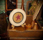 Primitive Vtg Style 6  Country Cottage Wood Tan Rim Mustard Burgundy Star Plate
