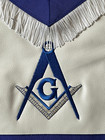 Master Mason Apron Square Compass White Fringe Tassels Blue Satin Pocket New