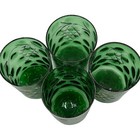 4 Vtg Mcm Emerald Green Glass Tumblers Gilt Embossed Grapes Reverse Hobnail