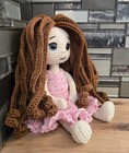 Crochet Girl Doll 13 5  Tall Amigurumi Handmade Adorable Cute Blue Sparkle Eyes