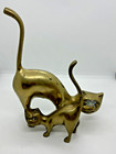 Vintage Solid Brass Mcm Cats Kitties Long Tails Set Of 2 5 5  Ring Holder