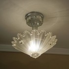 Vintage 1930s Art Deco Ceiling Light Sunburst Glass Shade Semi Flush Fixture