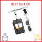 Teskyer Badge Holder With Side Zip Pocket  Multiple Card Slots Leather Id Holder