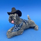Signed Yvonne Badoni Hand Crafted Figurine Of A Kerry Blue Terrier Dog Cowboy