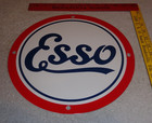 Vintage Esso Gasoline Cursive Porcelain Metal Service Station Gasoline Oil Sign 