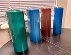 Mid Century Modern 4 Colored Prescolite Glass Pendant Lights Ship   N Dscrip