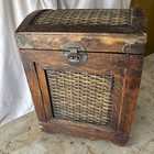 Super Vintage Dark Brown Wicker Rattan Storage Trunk Brass Hardware 1930s