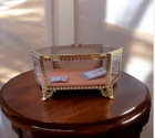 Antique Style   Glass Gold Filigre Footed Jewelry Dresser Trinket Box New