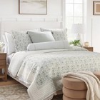 Full queen Decorative Border Cotton Slub Print Quilt Light Teal Green