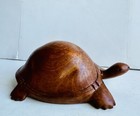 Vintage Hand Craved Wood Sea Turtle Tortoise Figurine Dark Brown Cute Tail