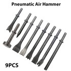 9pcs Pneumatic Air Hammer Punch Chipping Bits Tool Chisel 0 39in Shank Tool Set