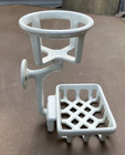 Antique Cast Iron Porcelain Enamel Wall Mount Soap Dish And Cup Holder Combo