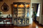 Drexel Heritage Asian Chinoiserie Black Lacquered   Hand Painted China Cabinet