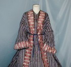 Museum Quality Antique Dress Victorian 1860 s Stripe Silk Wrapper Dress