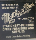 Matthews Bros Office Furniture   Supplies Wilmington De Vintage Matchbook Cover
