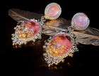 Vintage Pressed Flower Teardrop Earrings Gold Plated Chinoiserie Jewelry Gift
