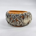 Tibetan Bangle Resin And Silver Metal Repouss   Bracelet
