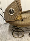 Antique Wicker Baby Carriage Buggy Vintage Doll Pram Metal Wheels Rustic Display
