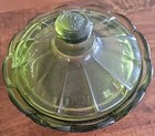 Mint Condition Vintage Fostoria Green Coin Glass Covered Candy Dish 