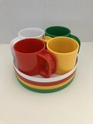 Vintage Retro Plastic Cup And Plate Set - Red Yellow Green White
