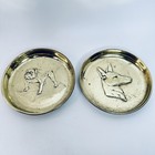 Antique Brass Bulldog   Greyhound Dog Trinket Dishes Pair Coin Tray Vintage X 2