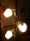 Mid Century Danish Modern Teak Wood 3-way Light Glass Shade Tension Pole Lamp