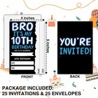 25pcs 10th Birthday Invitations For Boys Black Blue Party Invites Envelopes