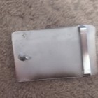 Men s Silver Tone Metal Clip Belt Buckle Red white Purina Inlay Logo Vintage
