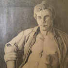 Original Signed 1982 Pencil Drawing Male Figure By Harris  Dallas Tx  Framed Art