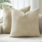 Pack Of 2 Beige Pillow Covers 18x18 Inch Soft Chenille Couch Throw Pillows So   