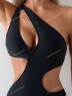 One Shoulder Swimsuit Sexy Cutout One Piece Bathing Suit Monochrome Swimwear